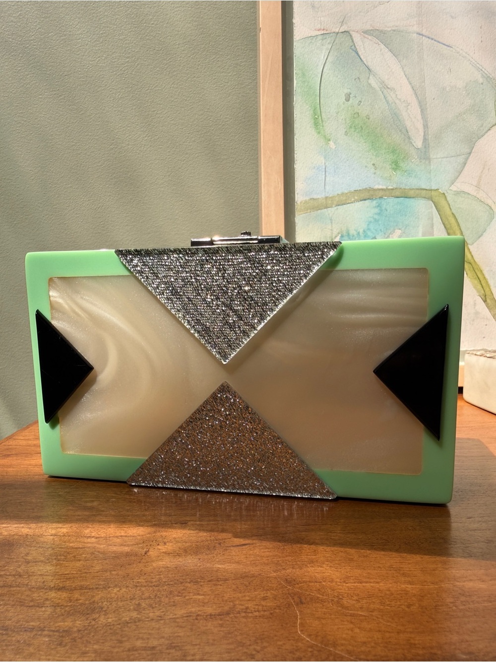 Rafe New York Geometric Clutch Crossbody – Mint Green Pearlized Cream